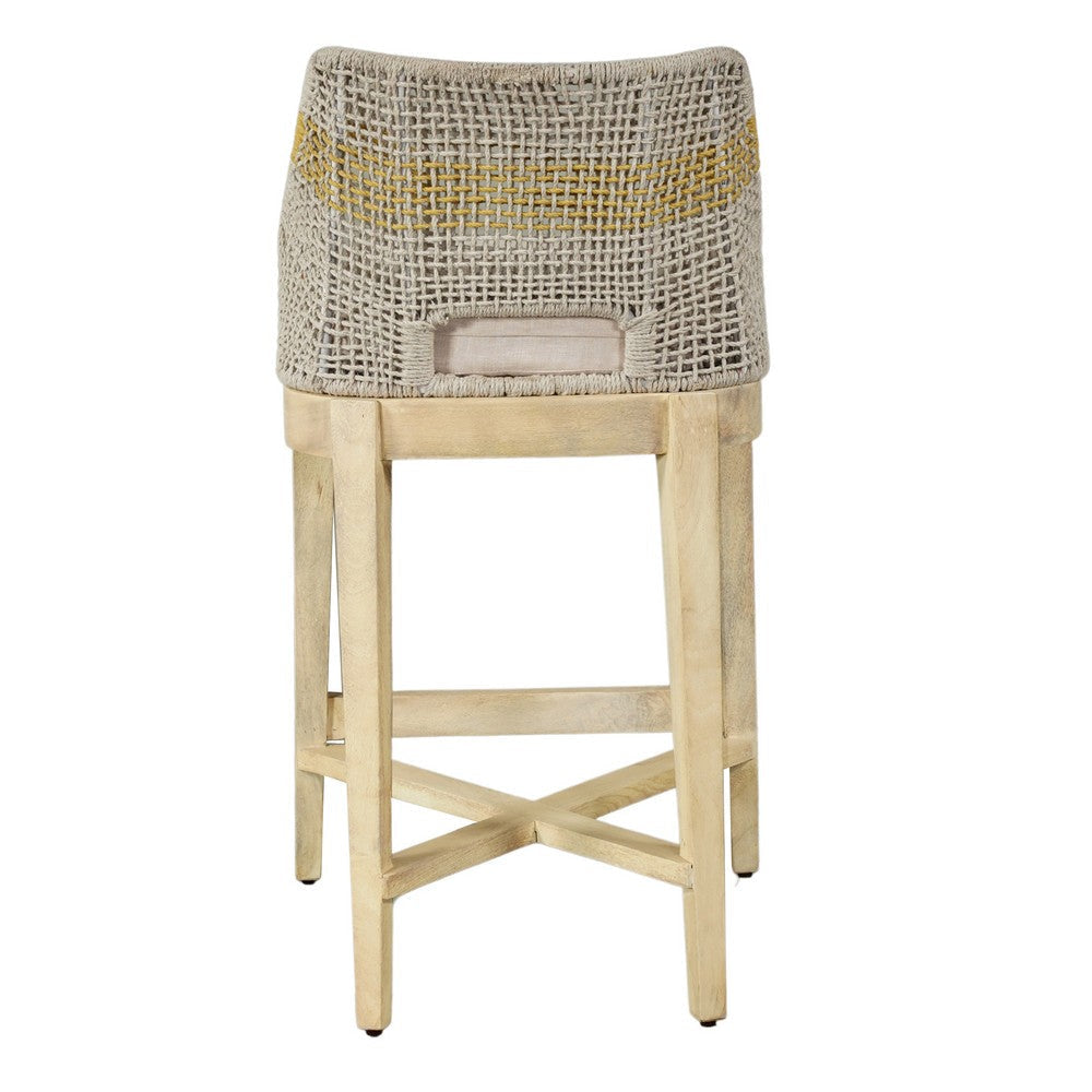 Avira 30 Inch Set of 2 Barstool Chairs | Handcrafted Mango Wood | Cotton Rope Weaving | Beige Cushion By The Urban Port