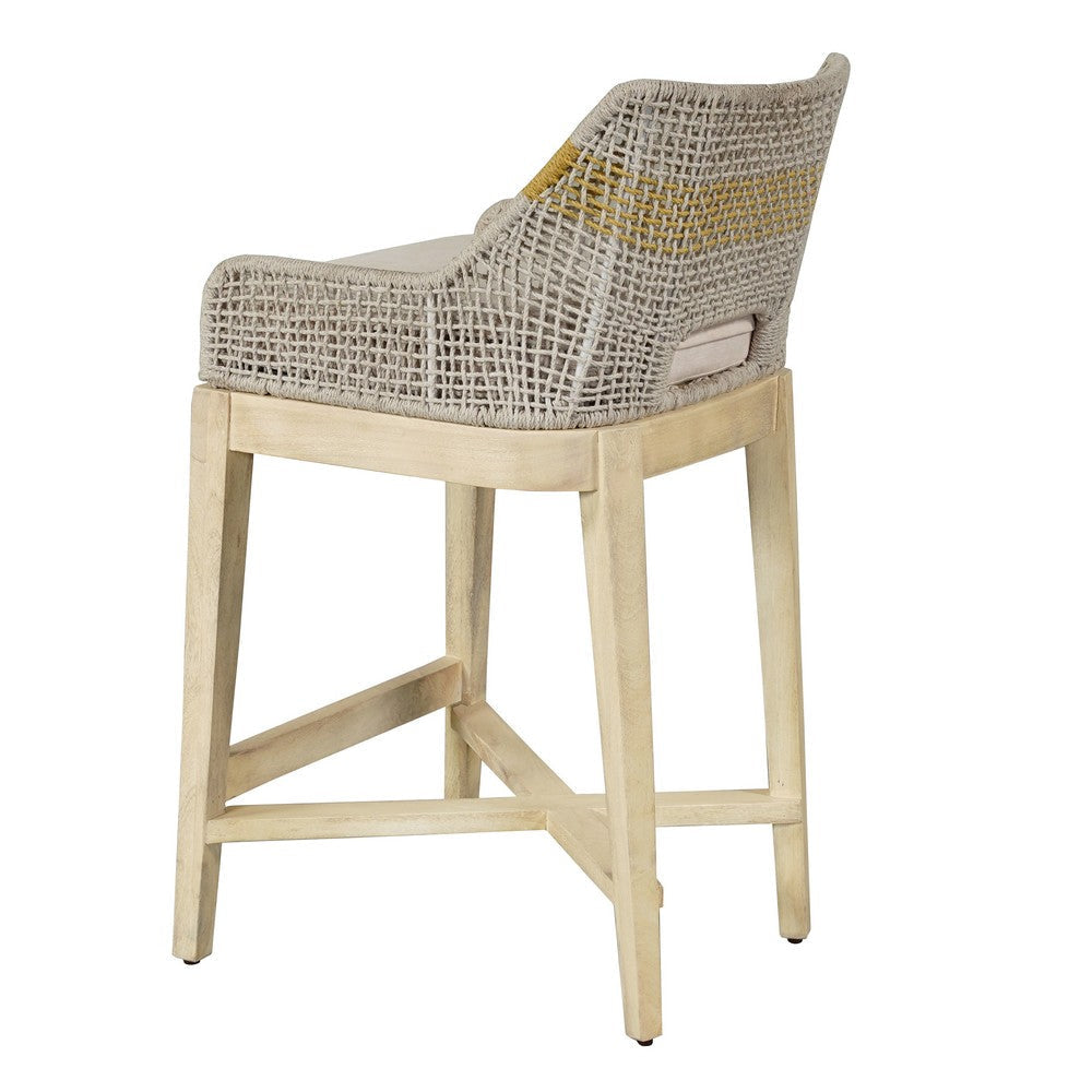 Avira 30 Inch Set of 2 Barstool Chairs | Handcrafted Mango Wood | Cotton Rope Weaving | Beige Cushion By The Urban Port