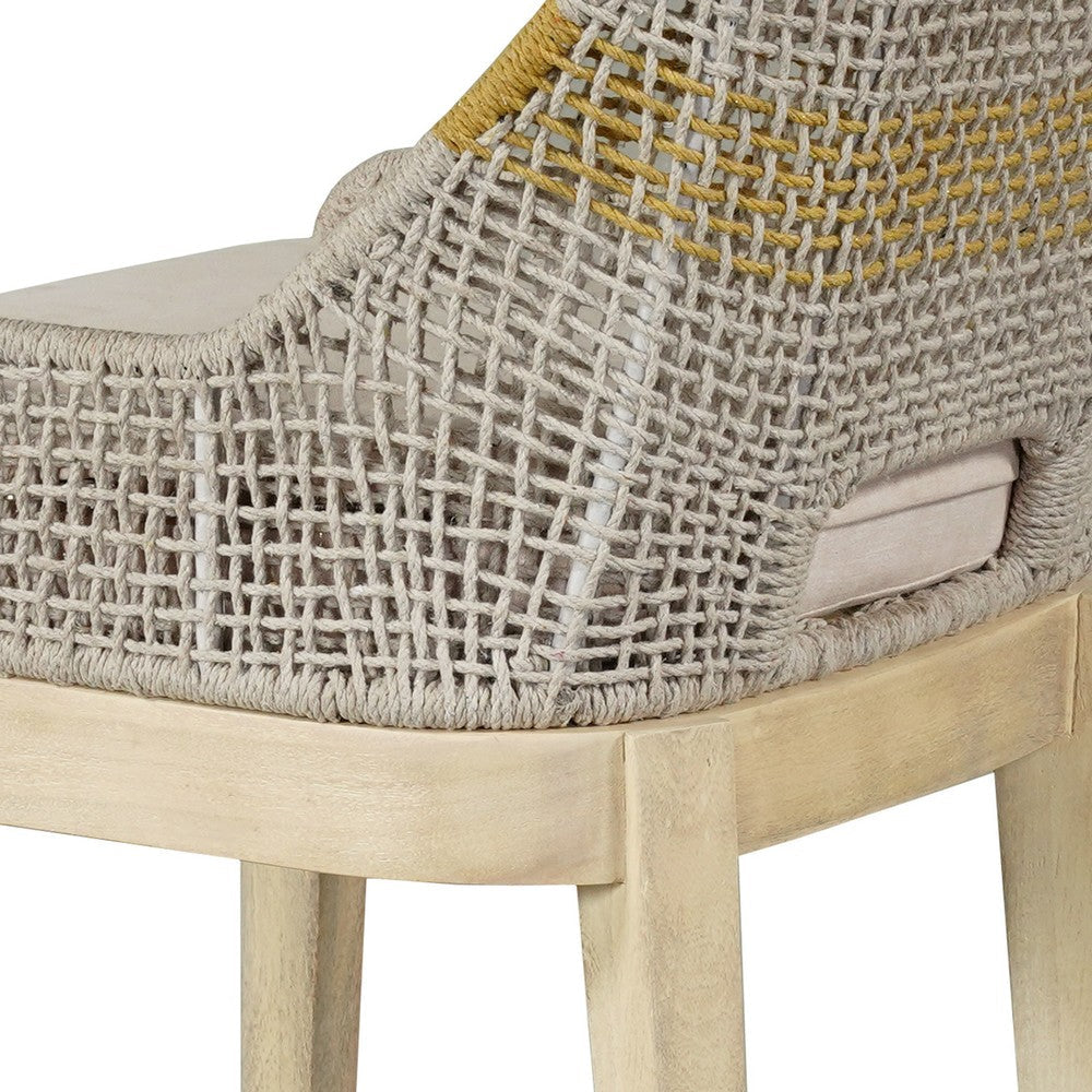 Avira 30 Inch Set of 2 Barstool Chairs | Handcrafted Mango Wood | Cotton Rope Weaving | Beige Cushion By The Urban Port
