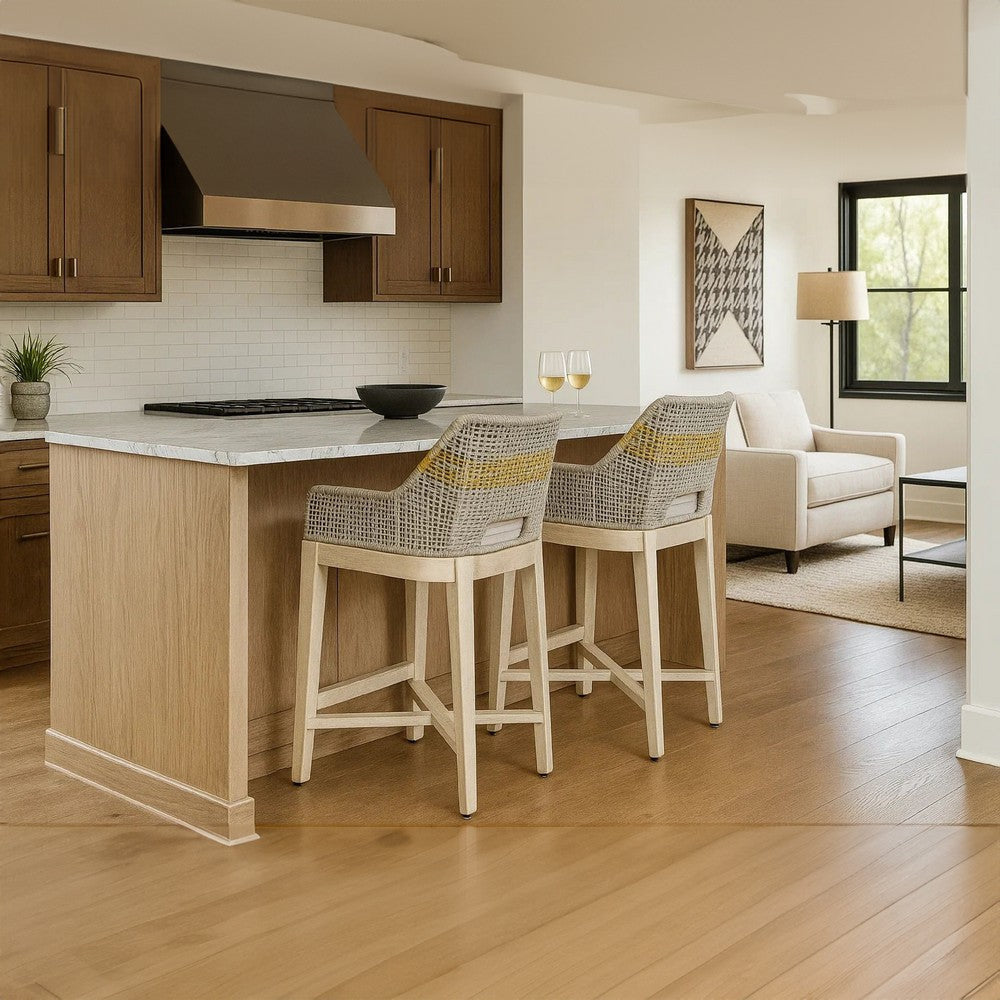 Avira 30 Inch Barstool Chair | Handcrafted Mango Wood | Cotton Rope Weaving | Beige Cushion By The Urban Port UPT-327534