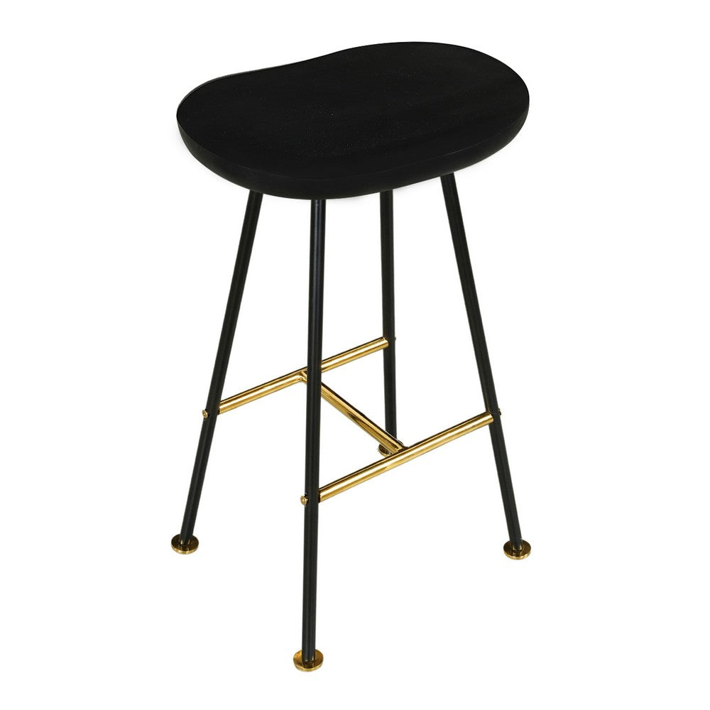 Elira 24" Backless Counter Barstool | Mango Wood Saddle Seat | Black Iron Legs | Gold Footrest By The Urban Port