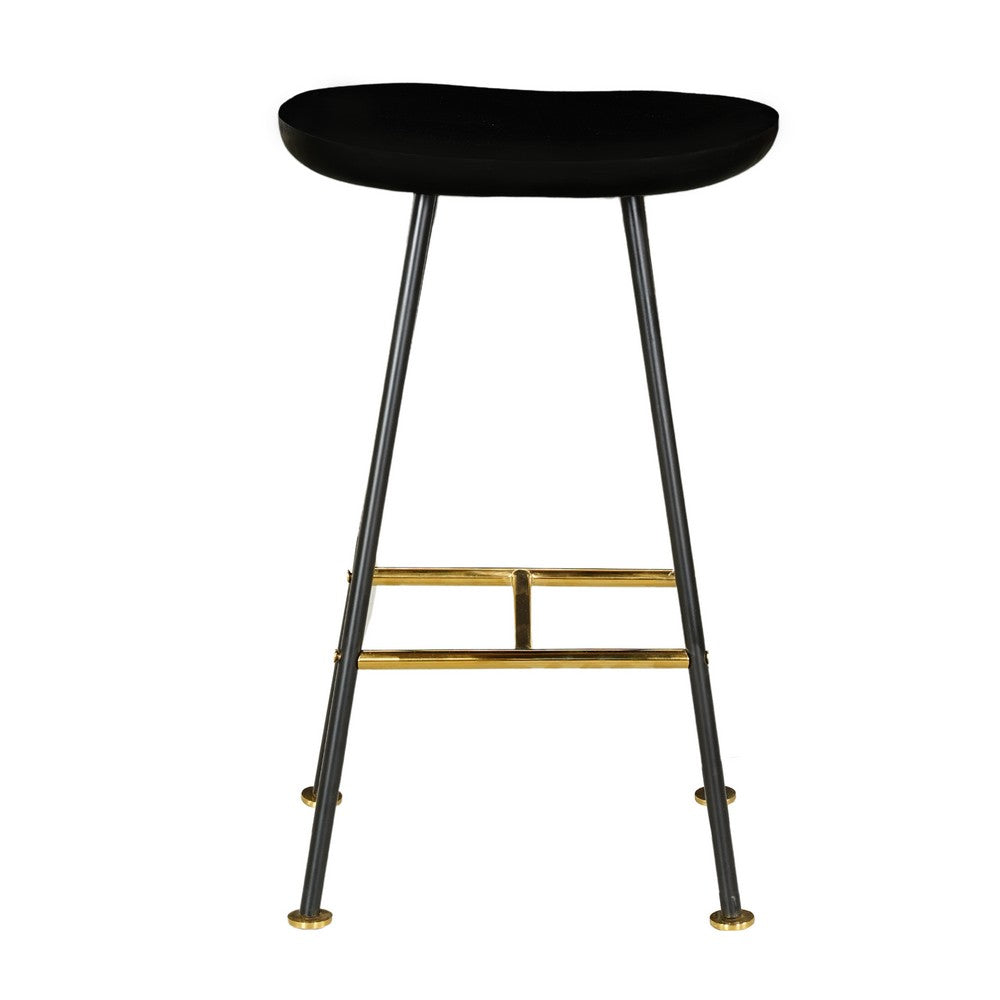 Elira 24" Backless Counter Barstool | Mango Wood Saddle Seat | Black Iron Legs | Gold Footrest By The Urban Port
