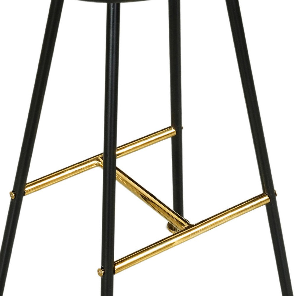 Elira 24" Backless Counter Barstool | Mango Wood Saddle Seat | Black Iron Legs | Gold Footrest By The Urban Port