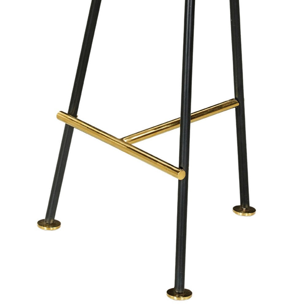 Elira 24.5 Backless Barstool with Round Mango Wood Seat | PVD Coating | Black Iron Legs | Gold Footrest By The Urban Port UPT-327536