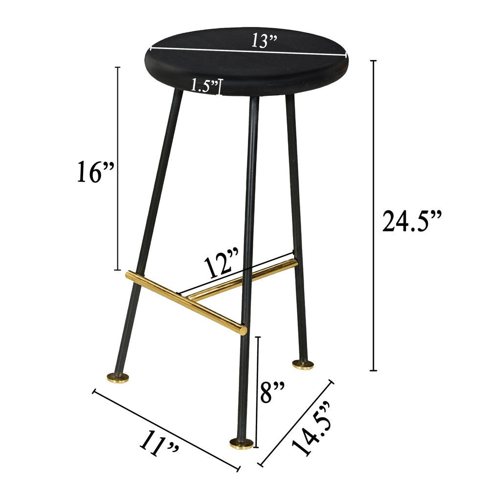 Elira 24.5 Backless Barstool with Round Mango Wood Seat | PVD Coating | Black Iron Legs | Gold Footrest By The Urban Port UPT-327536