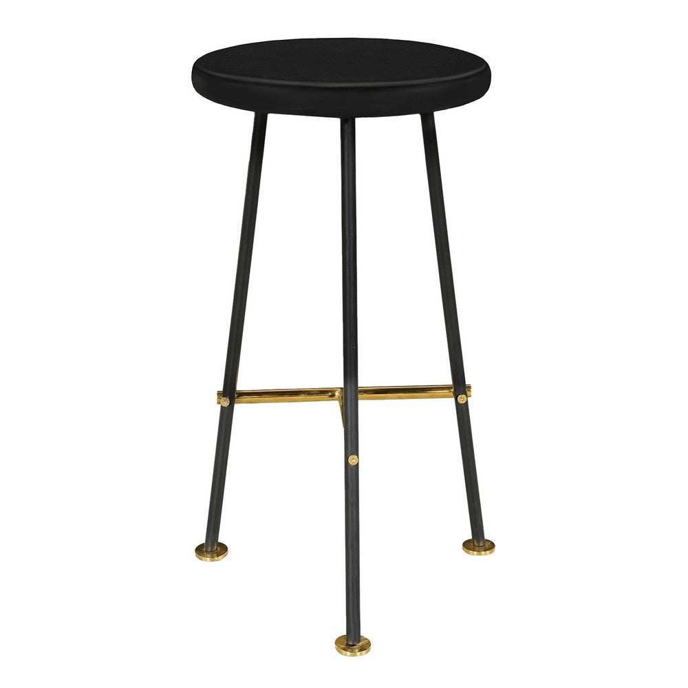 Elira 24.5 Backless Barstool with Round Mango Wood Seat | PVD Coating | Black Iron Legs | Gold Footrest By The Urban Port UPT-327536