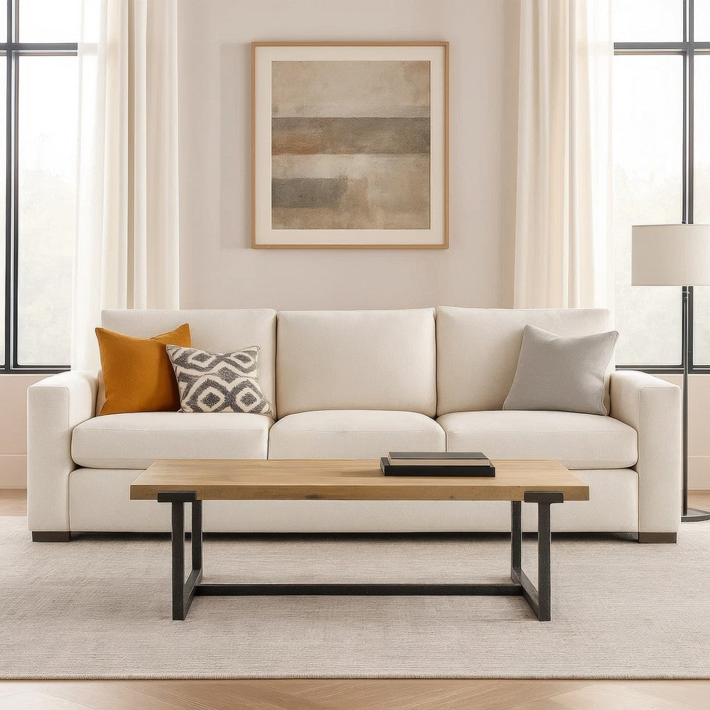 Marlon 48’’ Coffee Table | Handmade Aluminum Cast Black Frame | Natural Brown Solid Mango Wood Top By The Urban Port UPT-327662