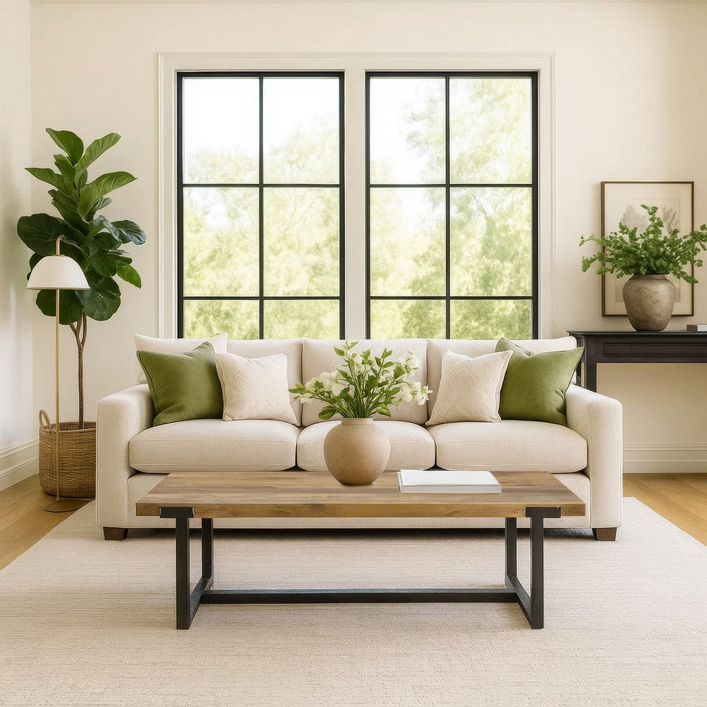 Marlon 48" Coffee Table | Handmade Aluminum Cast Black Frame | Natural Brown Solid Mango Wood Top By The Urban Port