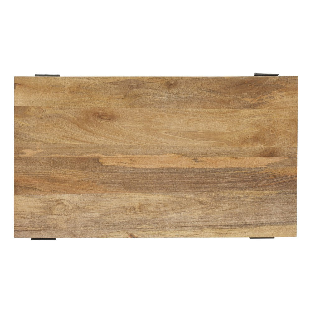 Marlon 48’’ Coffee Table | Handmade Aluminum Cast Black Frame | Natural Brown Solid Mango Wood Top By The Urban Port UPT-327662