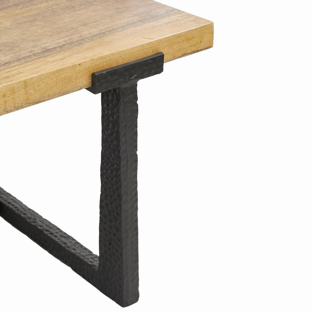 Marlon 48" Coffee Table | Handmade Aluminum Cast Black Frame | Natural Brown Solid Mango Wood Top By The Urban Port