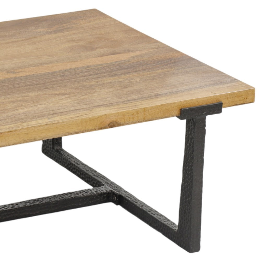 Marlon 48" Coffee Table | Handmade Aluminum Cast Black Frame | Natural Brown Solid Mango Wood Top By The Urban Port