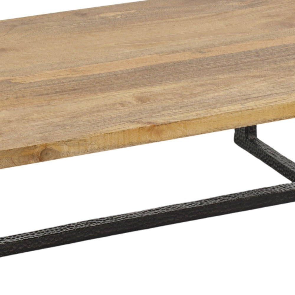 Marlon 48’’ Coffee Table | Handmade Aluminum Cast Black Frame | Natural Brown Solid Mango Wood Top By The Urban Port UPT-327662
