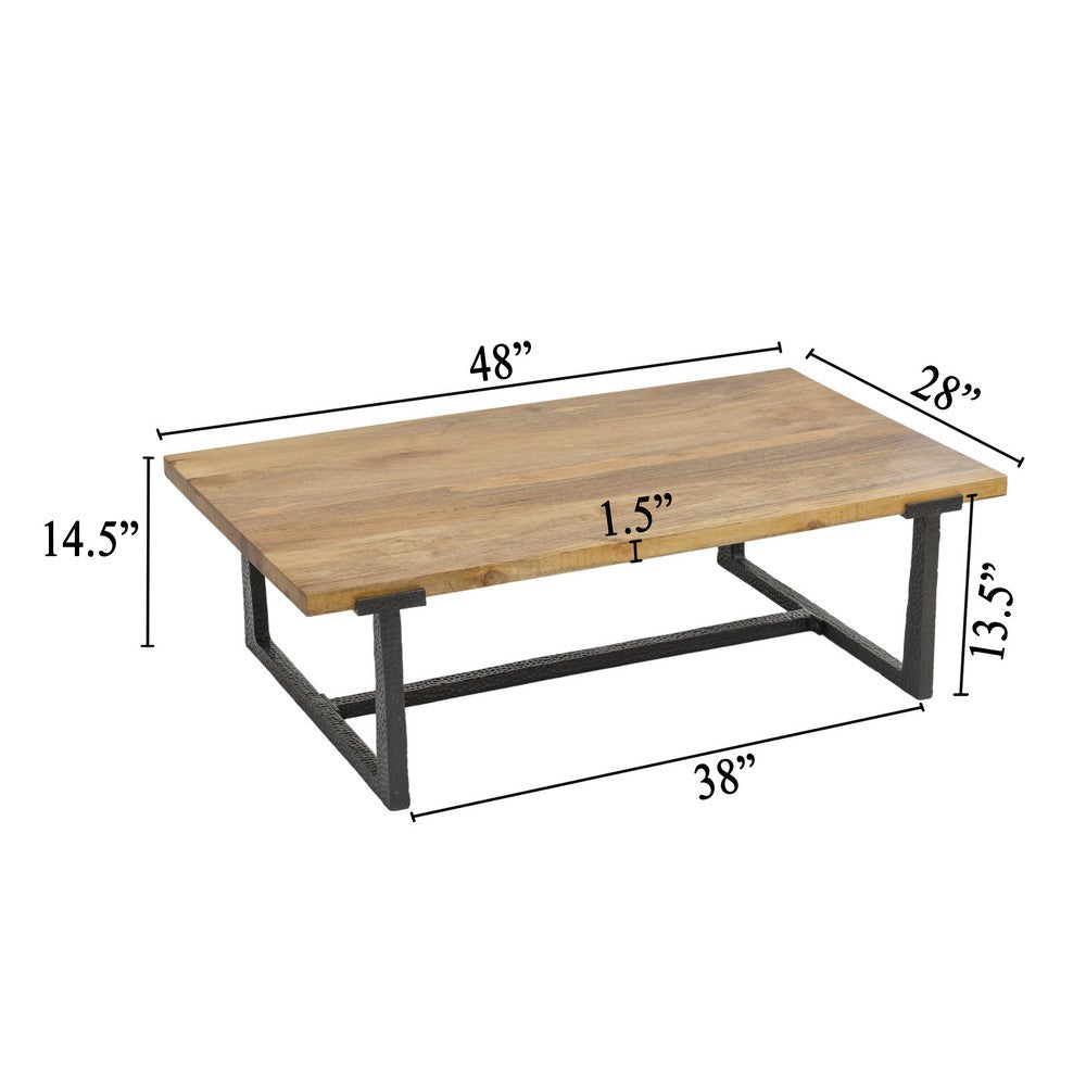 Marlon 48’’ Coffee Table | Handmade Aluminum Cast Black Frame | Natural Brown Solid Mango Wood Top By The Urban Port UPT-327662