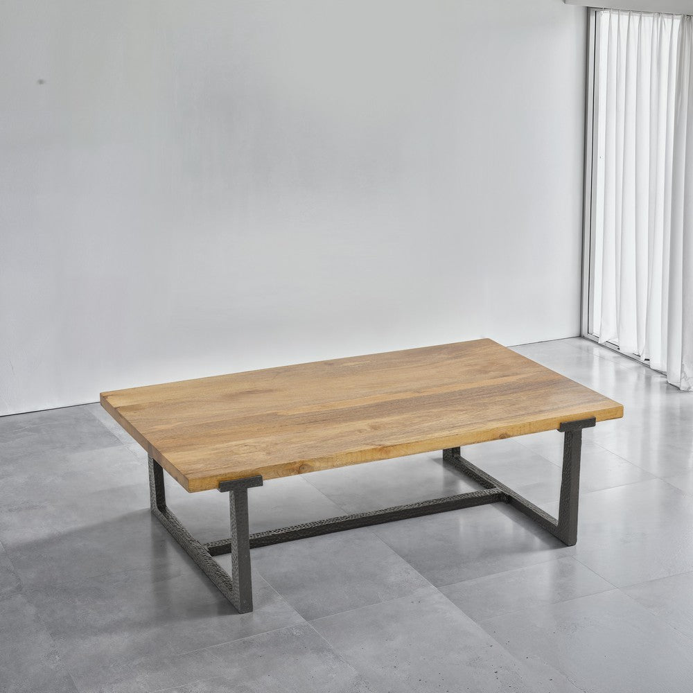 Marlon 48" Coffee Table | Handmade Aluminum Cast Black Frame | Natural Brown Solid Mango Wood Top By The Urban Port