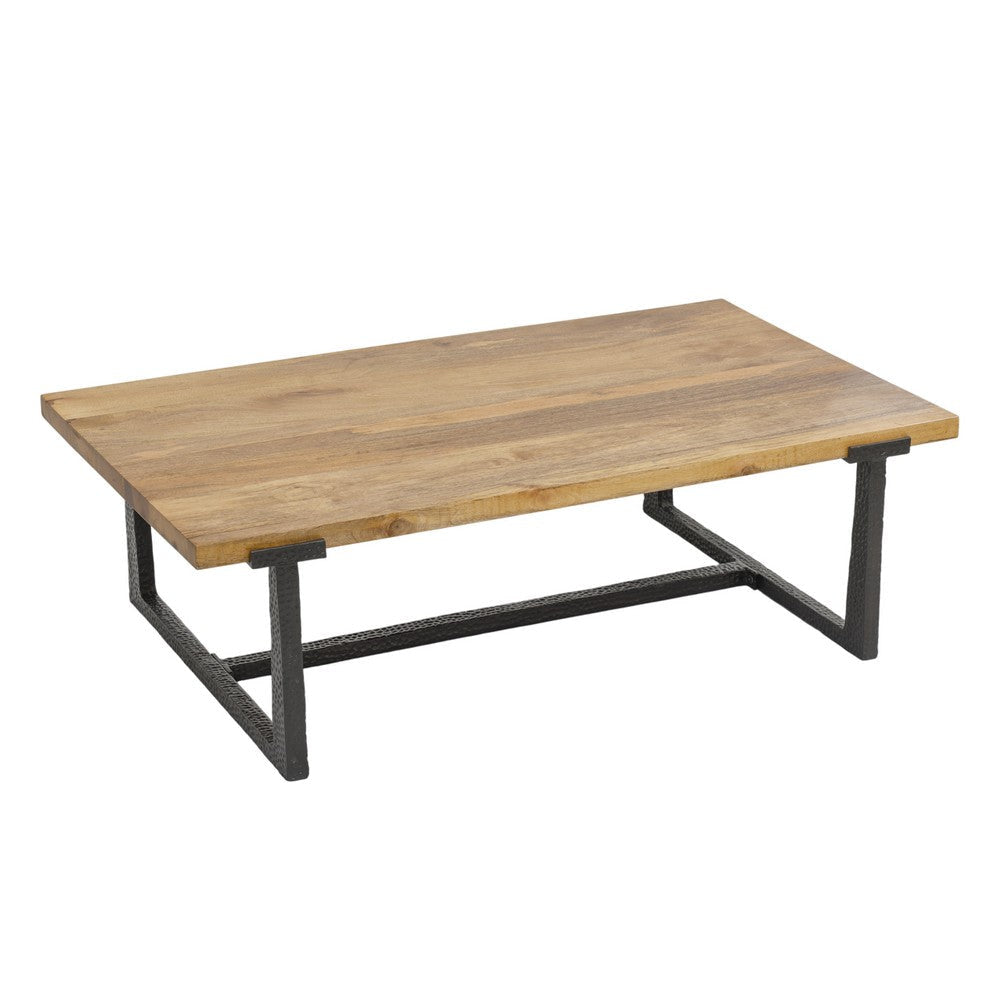 Marlon 48’’ Coffee Table | Handmade Aluminum Cast Black Frame | Natural Brown Solid Mango Wood Top By The Urban Port UPT-327662