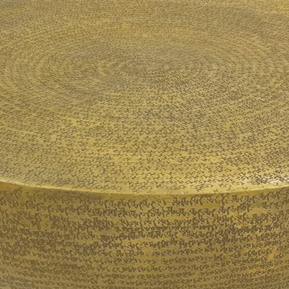 Antique Brass Coffee Table 36 Inch Round Bowl Base with Hand Etched Texture By The Urban Port UPT-327663