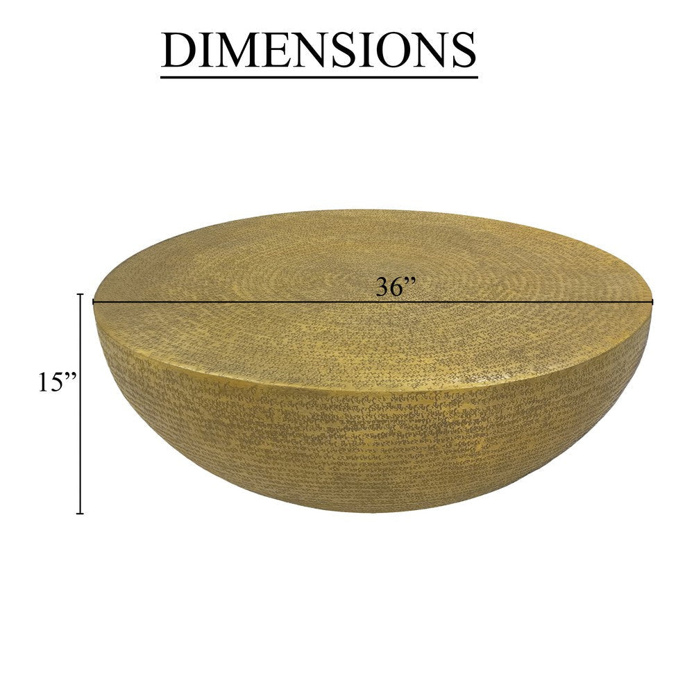Antique Brass Coffee Table 36 Inch Round Bowl Base with Hand Etched Texture By The Urban Port UPT-327663