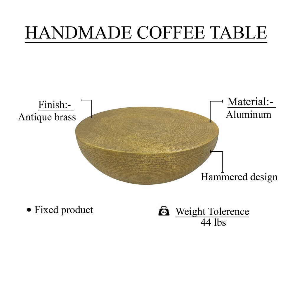 Antique Brass Coffee Table 36 Inch Round Bowl Base with Hand Etched Texture By The Urban Port UPT-327663