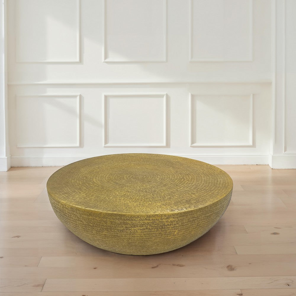 Antique Brass Coffee Table 36 Inch Round Bowl Base with Hand Etched Texture By The Urban Port UPT-327663
