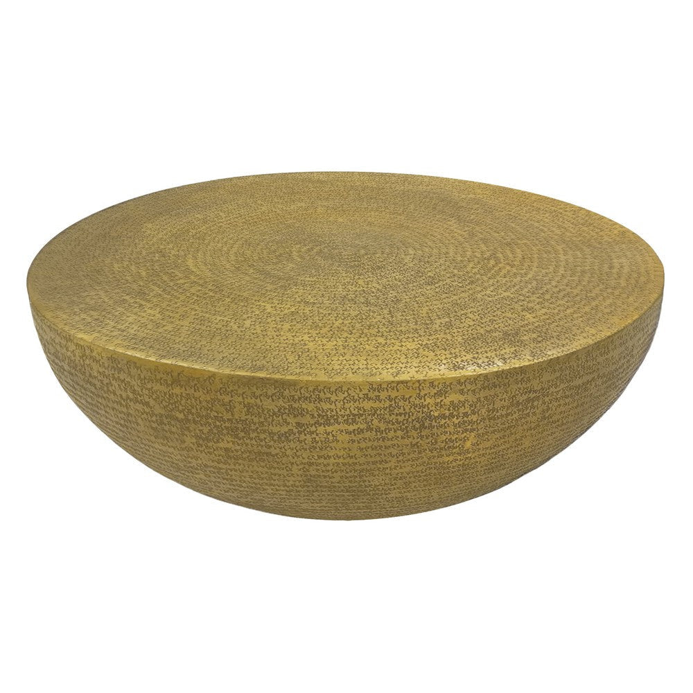 Antique Brass Coffee Table 36 Inch Round Bowl Base with Hand Etched Texture By The Urban Port UPT-327663