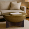 Arden Coffee Table | Round Hammered Metal Top | Mango Wood Base| Antique Brass By The Urban Port