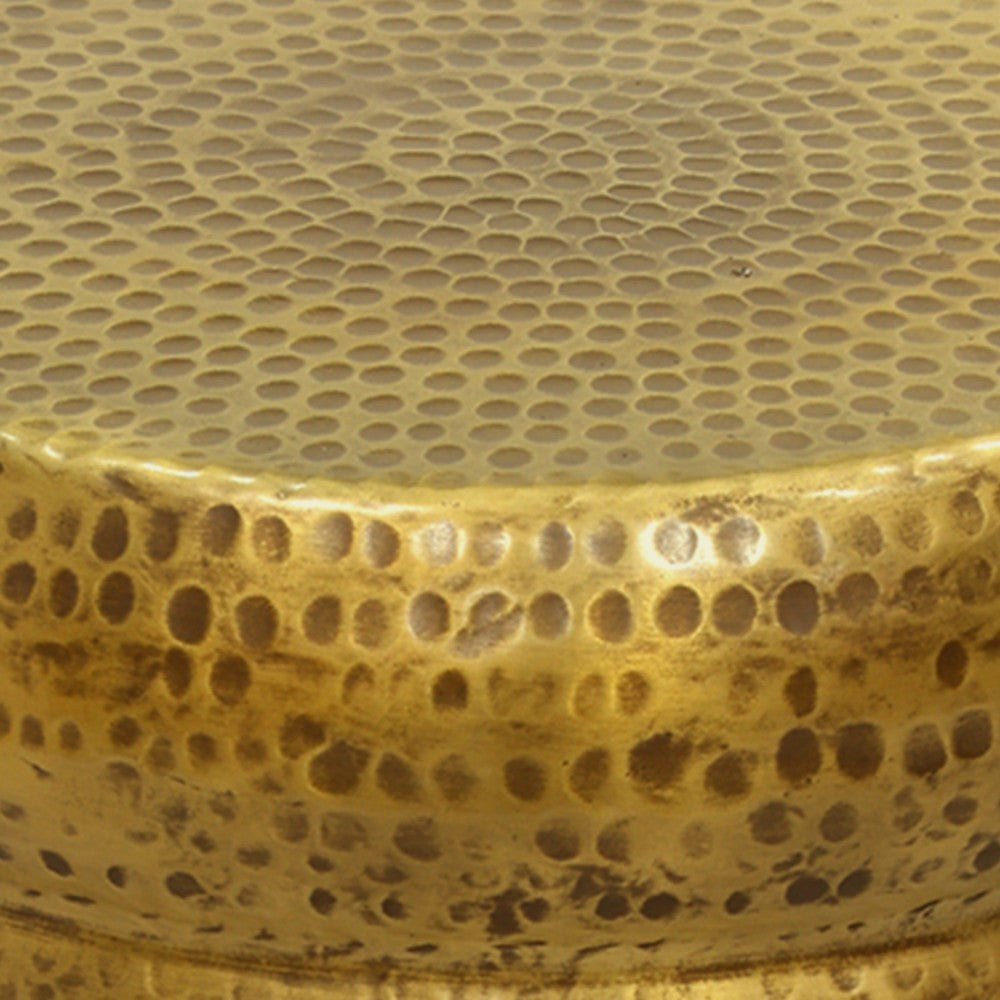 Kvira 21’’ Round Drum Side End Table | Artisan Hammered Embossed Texture | Antique Gold Brass Finish By The Urban Port UPT-327665