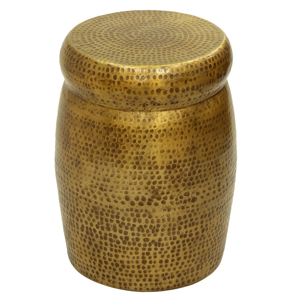 Kvira 21’’ Round Drum Side End Table | Artisan Hammered Embossed Texture | Antique Gold Brass Finish By The Urban Port UPT-327665