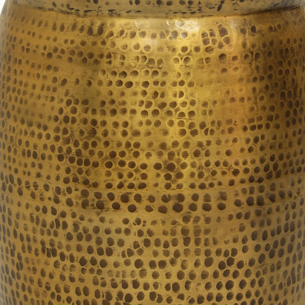 Kvira 21’’ Round Drum Side End Table | Artisan Hammered Embossed Texture | Antique Gold Brass Finish By The Urban Port UPT-327665