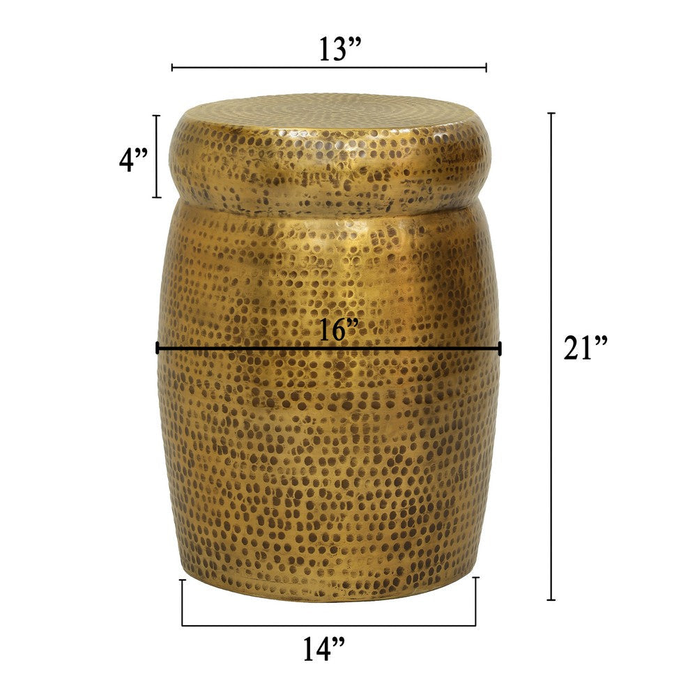Kvira 21’’ Round Drum Side End Table | Artisan Hammered Embossed Texture | Antique Gold Brass Finish By The Urban Port UPT-327665