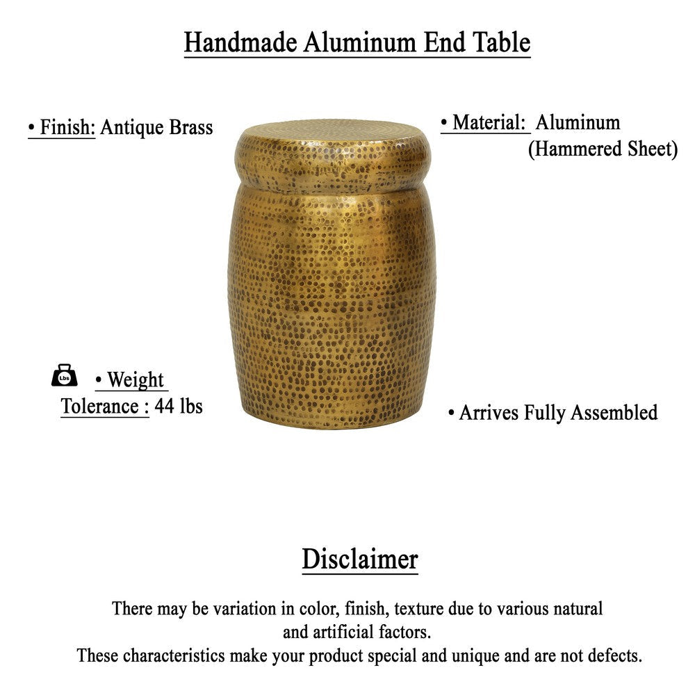 Kvira 21’’ Round Drum Side End Table | Artisan Hammered Embossed Texture | Antique Gold Brass Finish By The Urban Port UPT-327665
