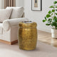 Kvira 21" Round Drum Side End Table | Artisan Hammered Embossed Texture | Antique Gold Brass Finish By The Urban Port