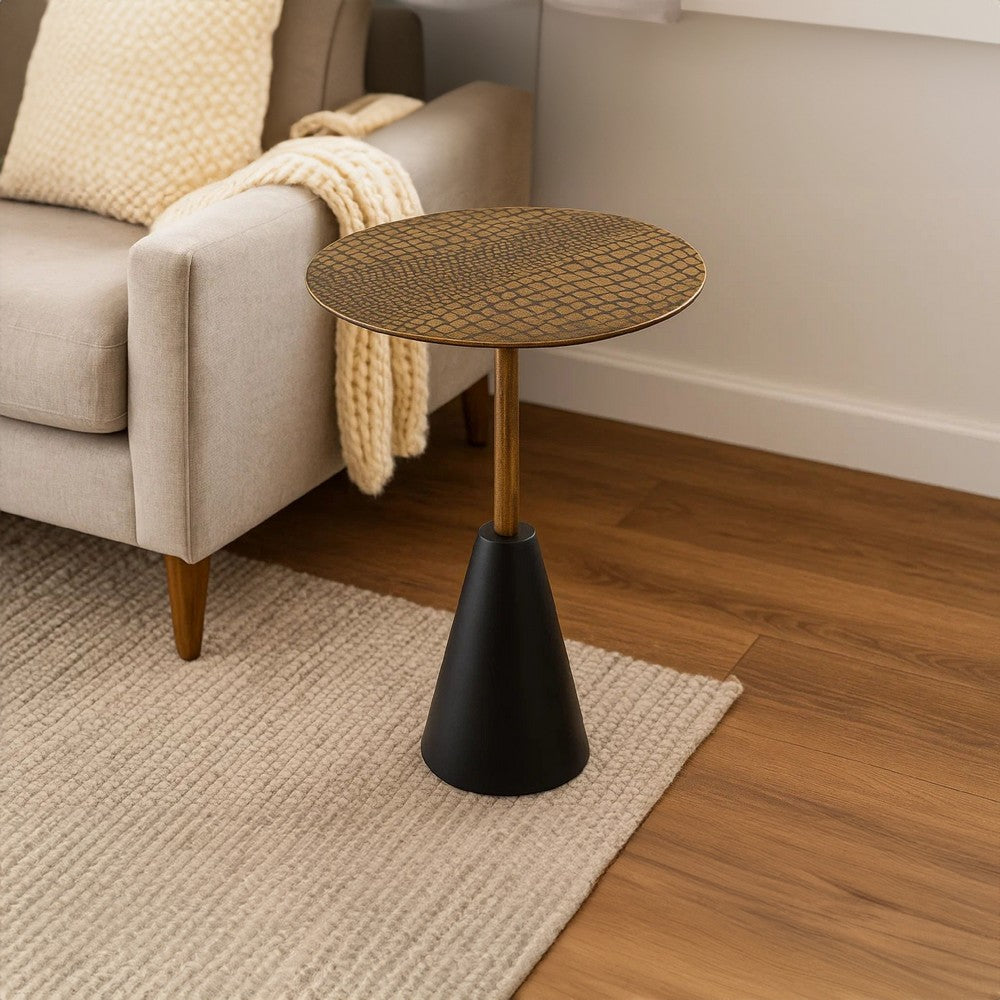 Zavra 21.5" Side End Drink Table | Aluminum Cast Craftmanship I Antique Brass with Crocodile Pattern By The Urban Port