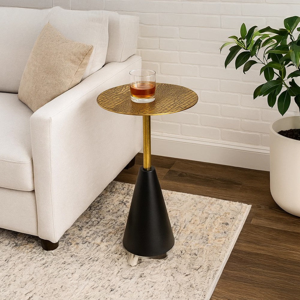 Zavra 21.5" Side End Drink Table | Aluminum Cast Craftmanship I Antique Brass with Crocodile Pattern By The Urban Port
