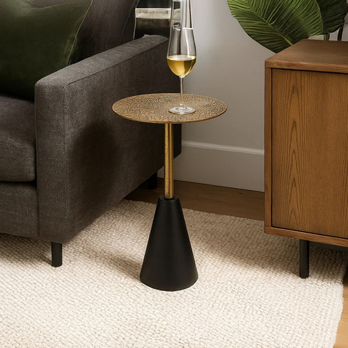 Zavra 21.5" Side End Drink Table | Aluminum Cast Craftmanship I Antique Brass with Crocodile Pattern By The Urban Port