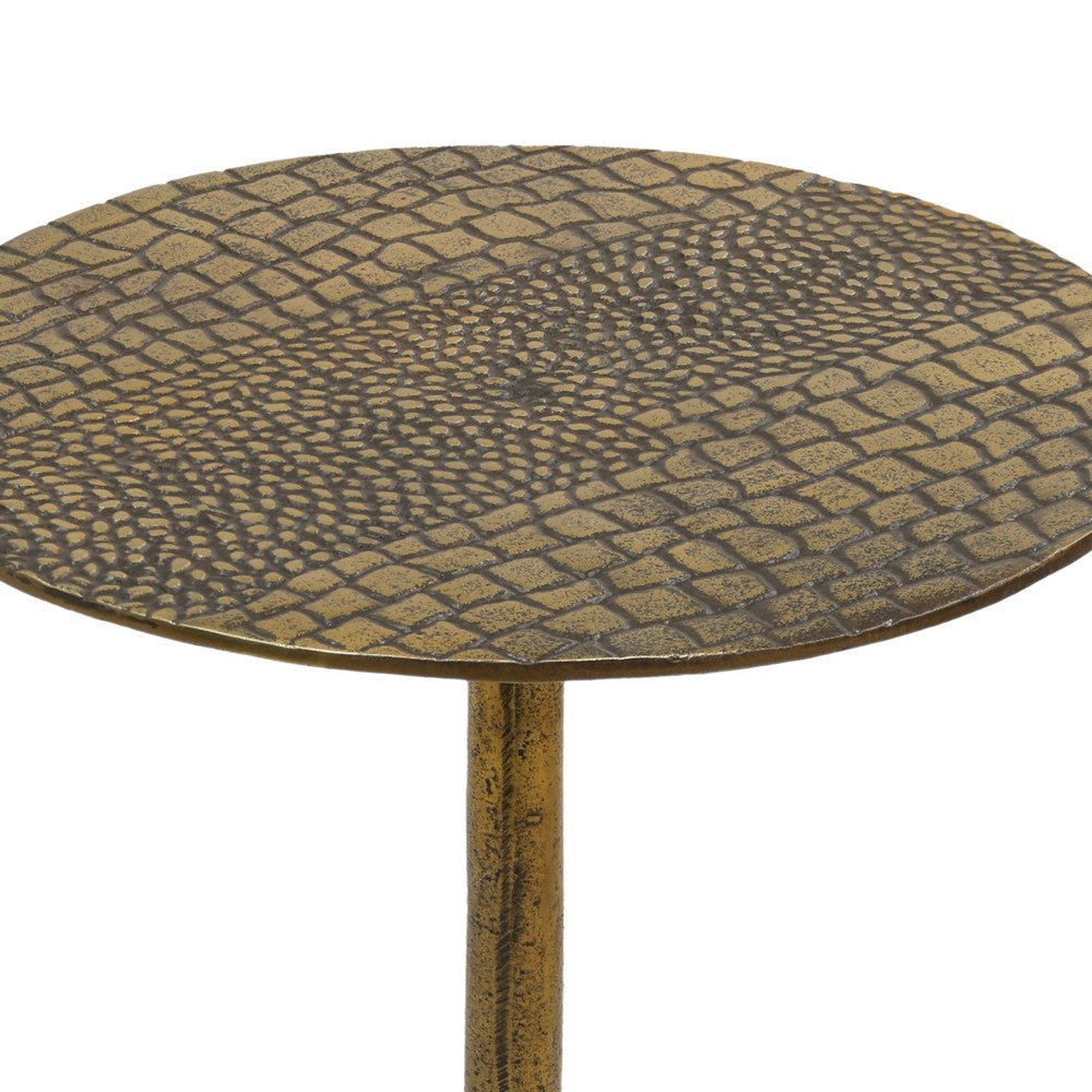 Zavra 21.5" Side End Drink Table | Aluminum Cast Craftmanship I Antique Brass with Crocodile Pattern By The Urban Port