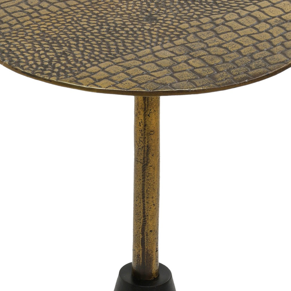 Zavra 21.5" Side End Drink Table | Aluminum Cast Craftmanship I Antique Brass with Crocodile Pattern By The Urban Port
