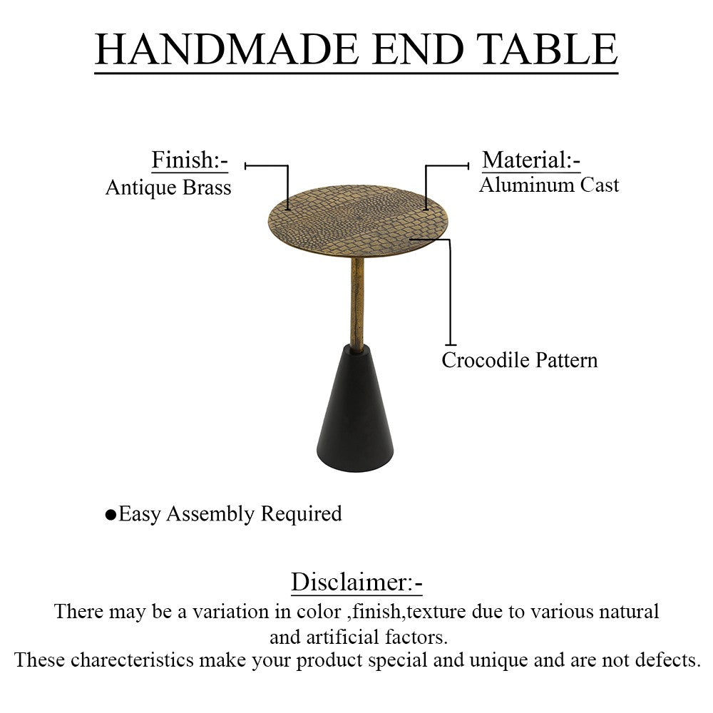 Zavra 21.5" Side End Drink Table | Aluminum Cast Craftmanship I Antique Brass with Crocodile Pattern By The Urban Port