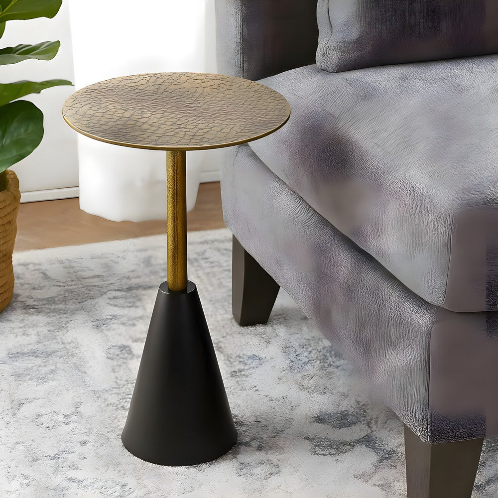 Zavra 21.5" Side End Drink Table | Aluminum Cast Craftmanship I Antique Brass with Crocodile Pattern By The Urban Port