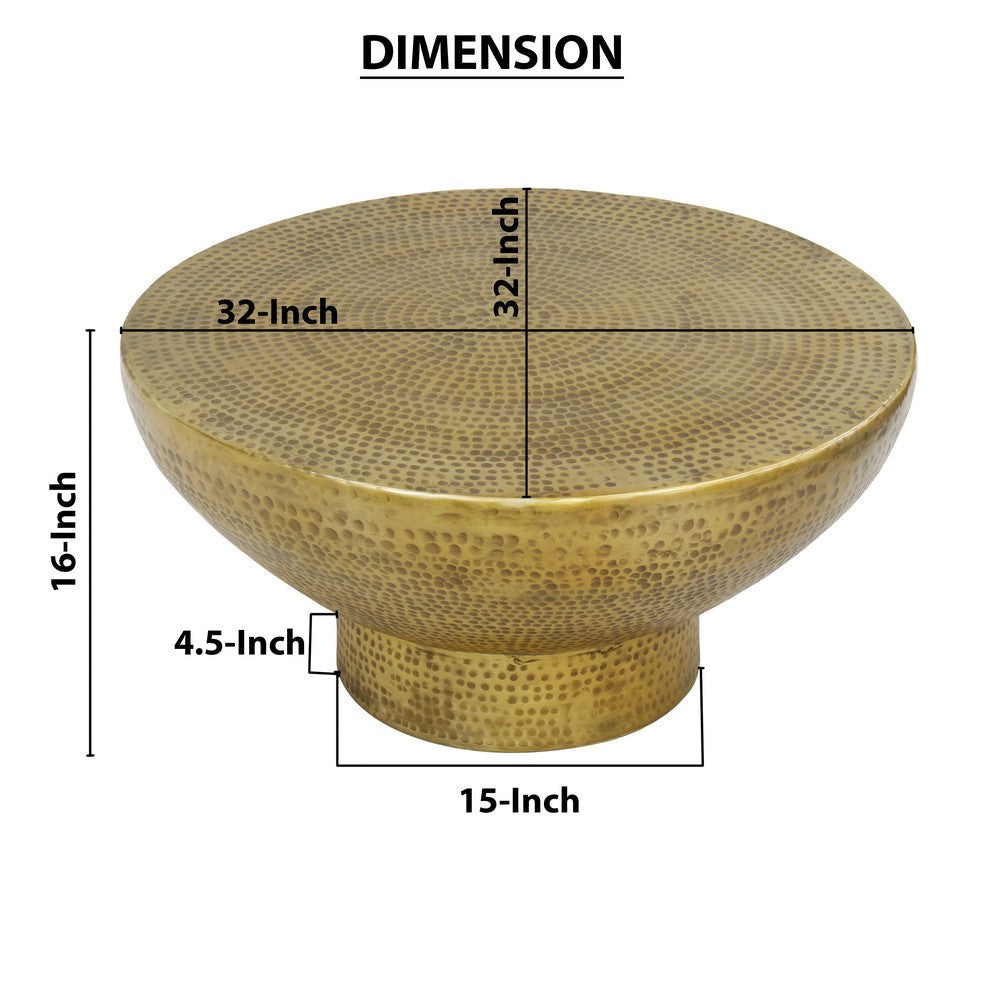 Orion Coffee Table | 32 Inch Round Martini Glass Shape |Hammered Antique Brass Finish By The Urban Port UPT-327667