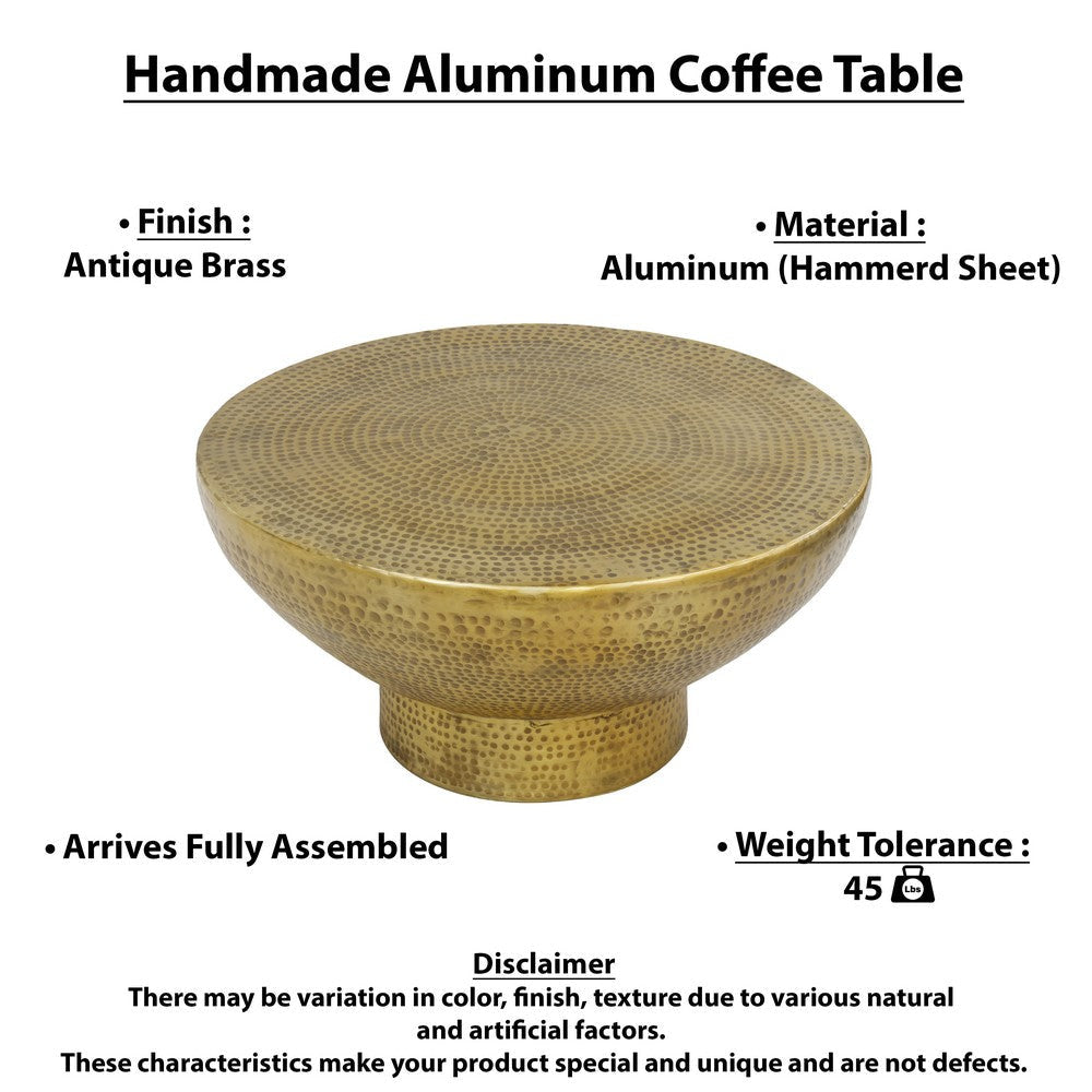 Orion Coffee Table | 32 Inch Round Martini Glass Shape |Hammered Antique Brass Finish By The Urban Port UPT-327667