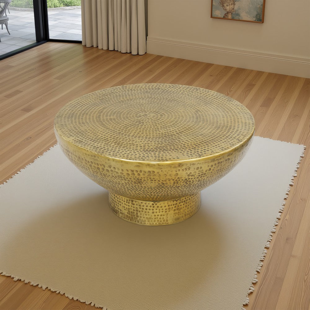 Orion Coffee Table | 32 Inch Round Martini Glass Shape |Hammered Antique Brass Finish By The Urban Port UPT-327667