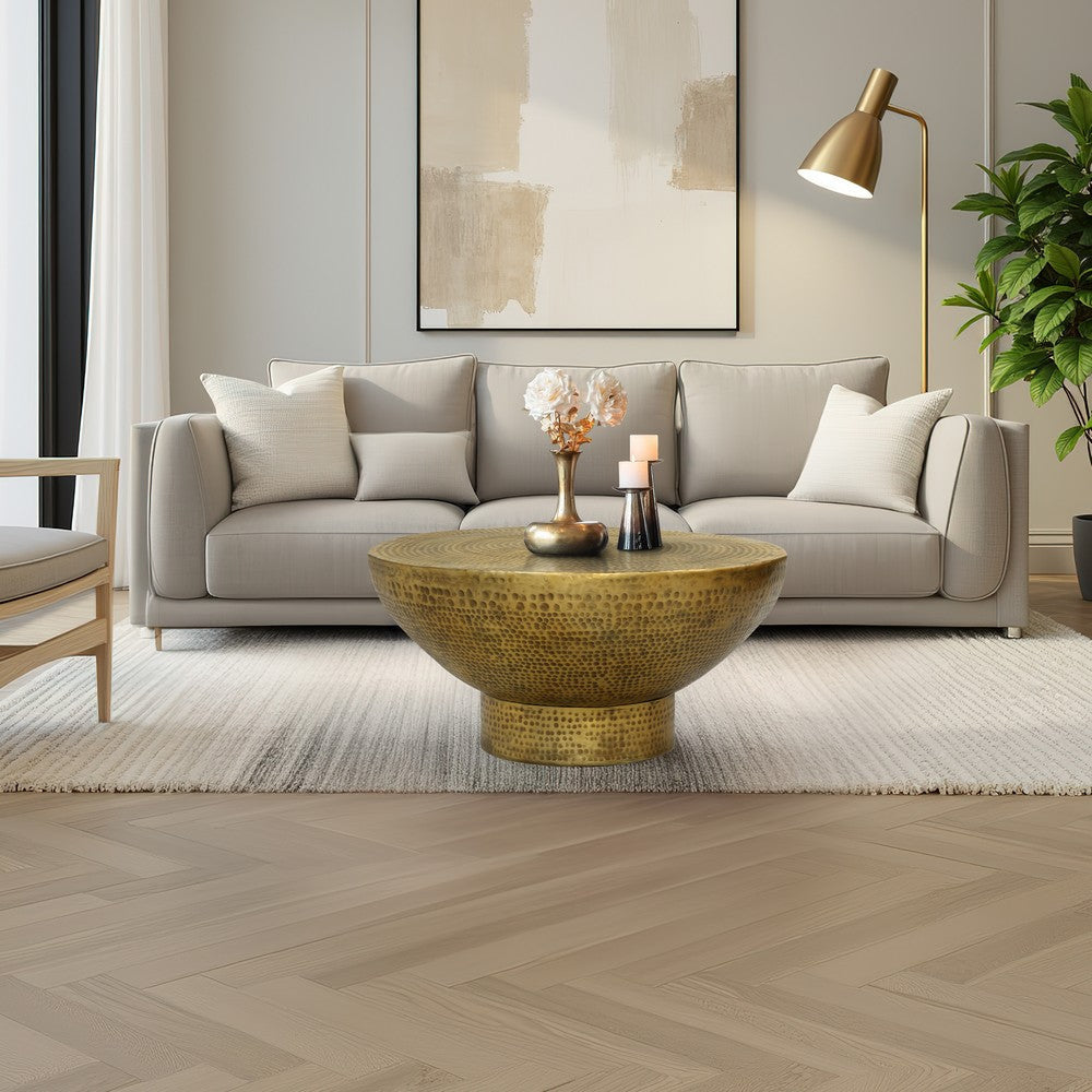 Orion Coffee Table | 32 Inch Round Martini Glass Shape |Hammered Antique Brass Finish By The Urban Port UPT-327667