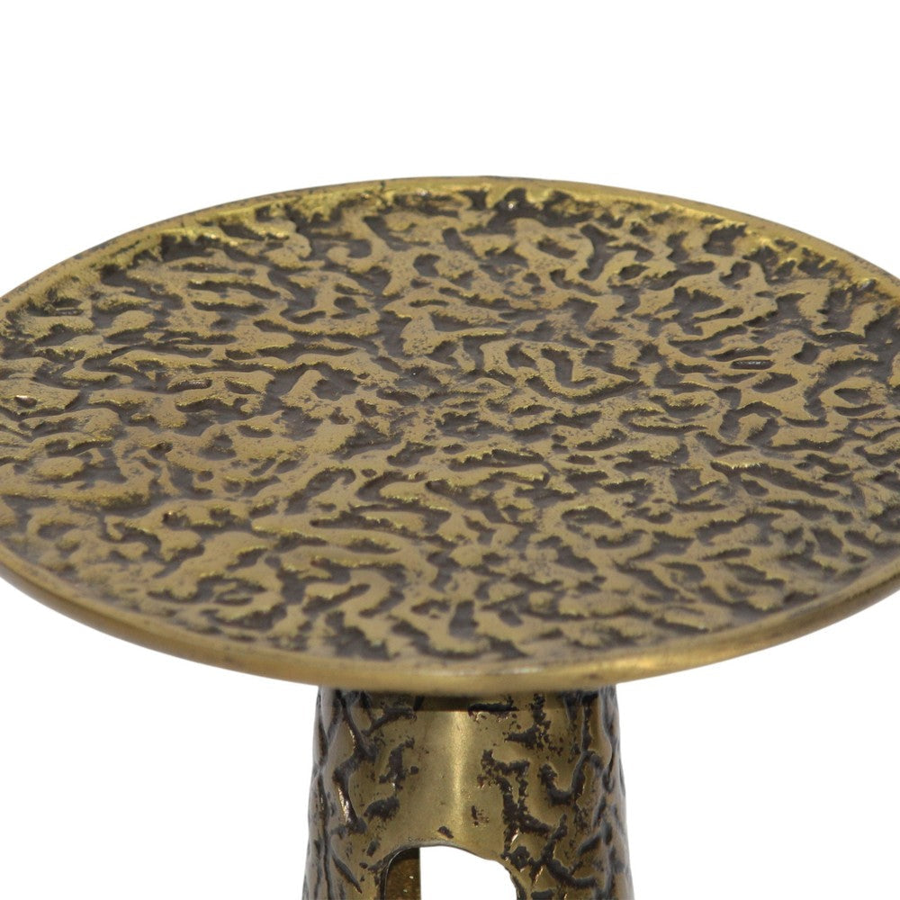 Arvyn 24’’ Side End Drink Table | Aluminum Cast Craftmanship I Antique Brass | Embossed Textured Finish By The Urban Port UPT-327668