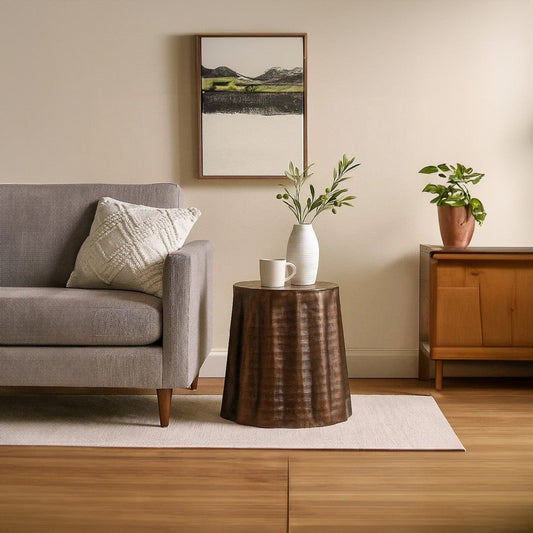Liora 19" Side End Table | Handcrafted Bronze-Finish Aluminum | Hammered Round Design By The Urban Port