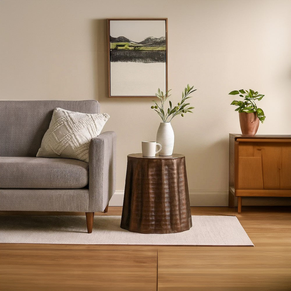 Liora 19" Round Side End Table | Handcrafted Bronze-Finish Aluminum | Textured Drape Design By The Urban Port