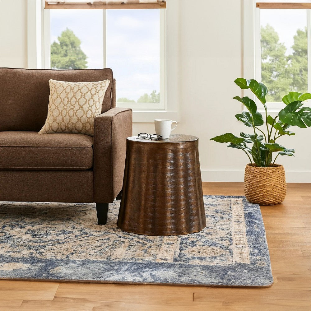 Liora 19" Round Side End Table | Handcrafted Bronze-Finish Aluminum | Textured Drape Design By The Urban Port