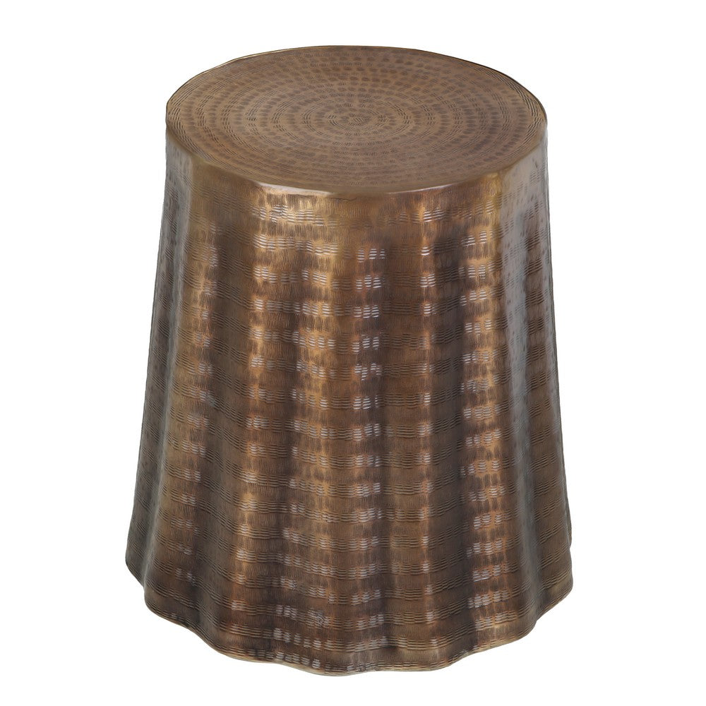 Liora 19" Round Side End Table | Handcrafted Bronze-Finish Aluminum | Textured Drape Design By The Urban Port