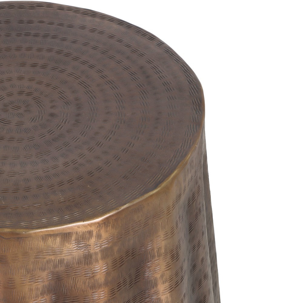 Liora 19" Round Side End Table | Handcrafted Bronze-Finish Aluminum | Textured Drape Design By The Urban Port