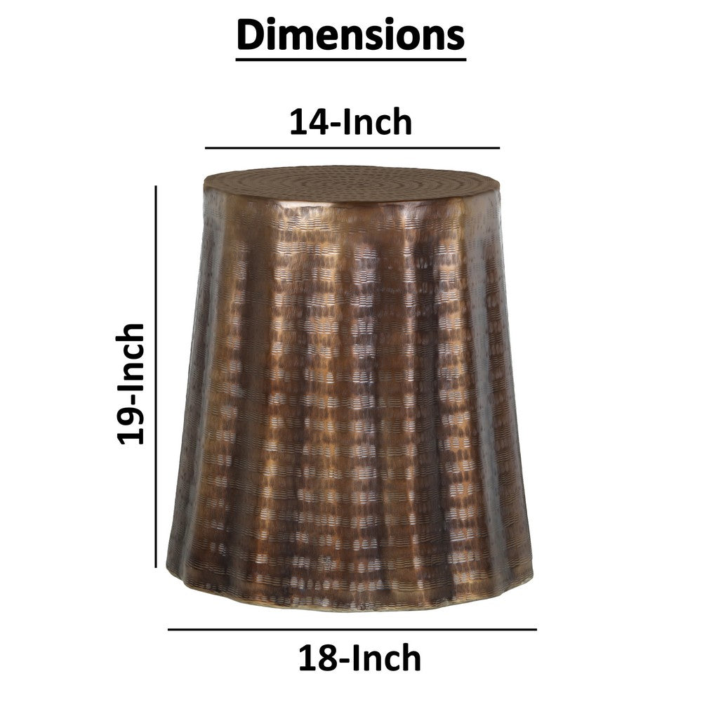 Liora 19" Round Side End Table | Handcrafted Bronze-Finish Aluminum | Textured Drape Design By The Urban Port