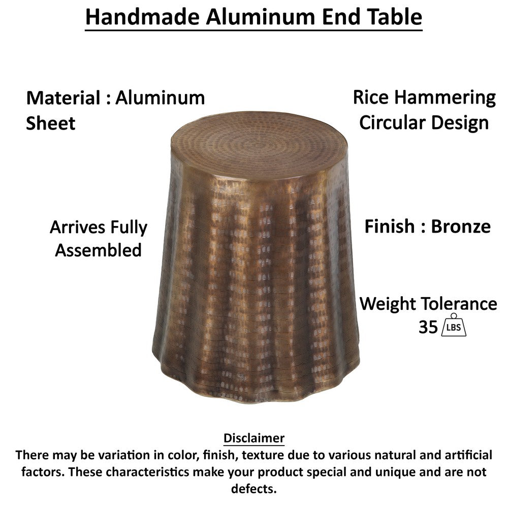 Liora 19" Round Side End Table | Handcrafted Bronze-Finish Aluminum | Textured Drape Design By The Urban Port